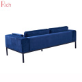 Fabric Nordic Furniture Tufted Cushion Metal Base Couch Sitting Room Blue Velvet Hotel Sofa